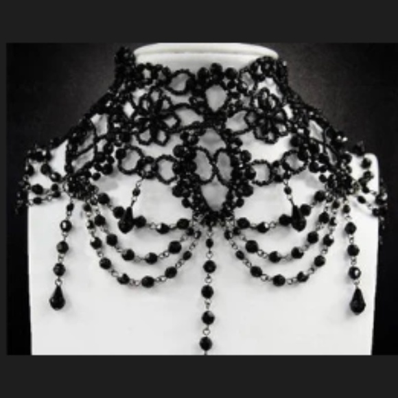 Victorian Gothic Burlesque Black Beads Necklace - Picture 1 of 2